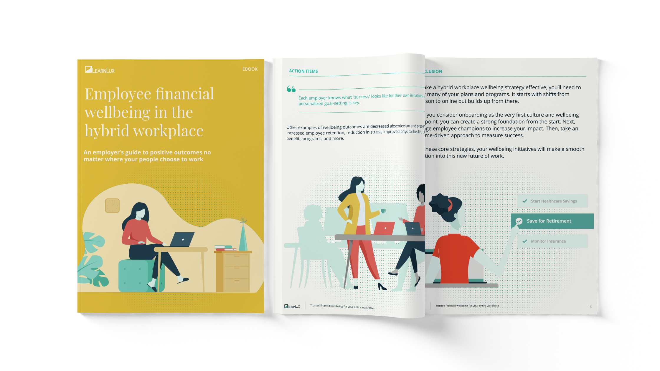 Banner showing the cover and inside of the hybrid workforce wellbeing eBook